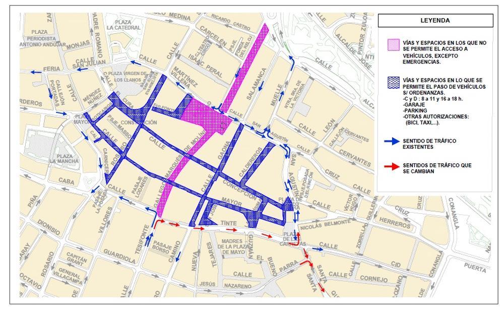 Propuesta de peatonalización del Ayuntamiento para parte de la calle Ancha y del Paseo de la Libertad.