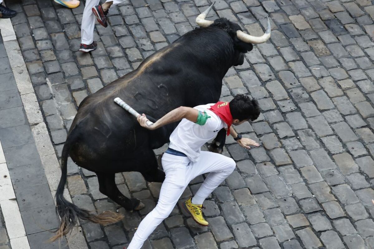 Los toros de Domingo Hernández en el quinto encierro de los Sanfermines  / VILLAR LOPEZ